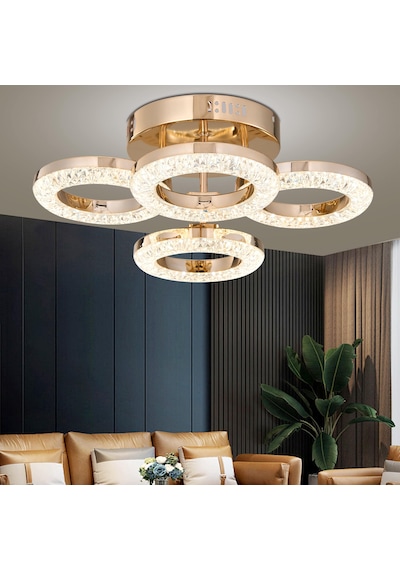 Oylum 4'lü Gold 24 Watt Kristalli Koridor Salon Led Plafonyer Avize Gold