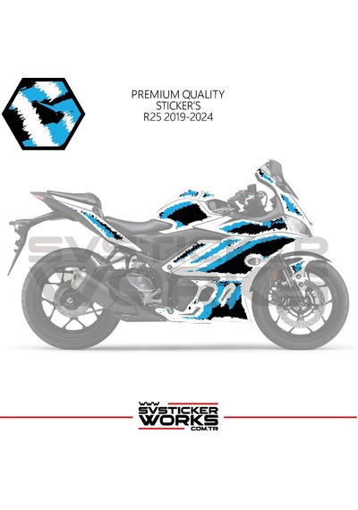 Yamaha R25 Kaplama Sticker Air Brush Motor Kaplama Modeli Hazır Kit 2019 / 2024 Uyumlu Mavi