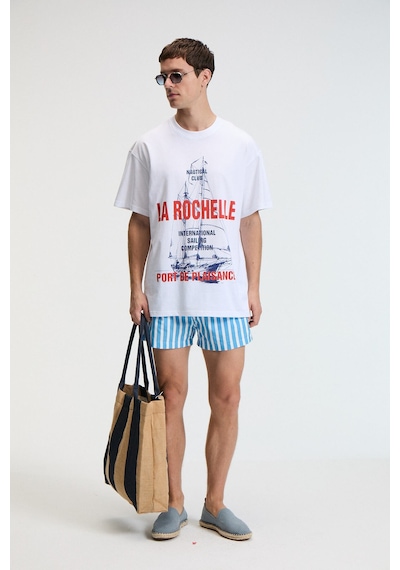 Grimelange CRUNCH Erkek Oversize %100 Pamuk Baskılı Yuvarlak Yaka Beyaz T-Shirt