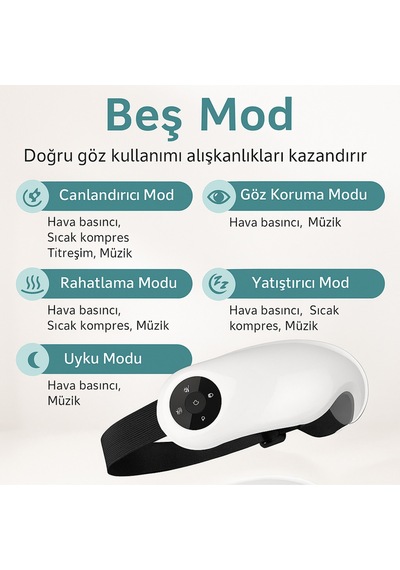 Akıllı Göz Masaj Aleti Hava Basınçlı, Isıtmalı, Titreşimli Ve Müzikli 5 Farklı Masaj Modu