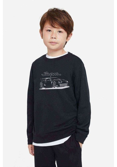 Tshirthane Araba Supra Baskılı Unisex Çocuk Siyah Sweatshirt Siyah