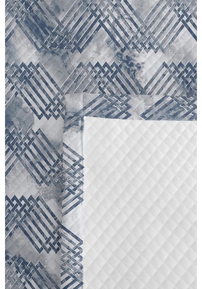 Mavi Geometrik Genç Odası Tek Kişilik Pike Takımı - Gri Minimal 160x220 Cm Kapitone Yatak Örtüsü Bordo