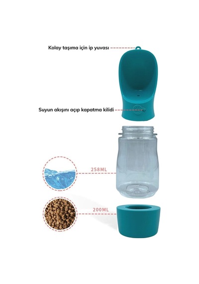 Plentiful Taşınabilir Mama Hazneli Evcil Hayvan Suluğu Seyahat Kabı Kilitlenebilen Su Sızdırmaz 380ml Yeşil