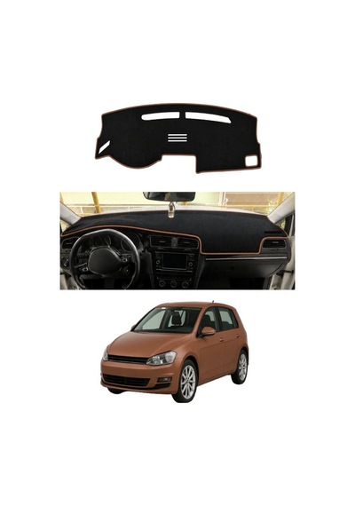 Volkswagen - Golf 7 2012+ Uyumlu Torpido Koruma Kılıfı - Kahverengi Şeritli