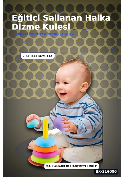 Bebek Halka Dizme Kulesi Oyuncağı 9 Parça - Sallanan Tabanlı Eğitici Set Bx-316086 Belirtilmemiş