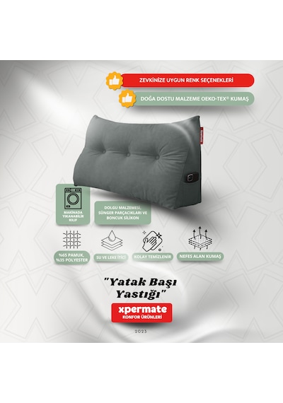 Yatak Başı Yastığı Sırt Ve Bel Destek Yastığı 120 Cm Gri