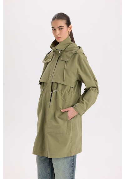 DeFacto Su İtici İnce Uzun Mont Parka Oversize Geniş Kesim Kapüşonlu Cepli A8988AX25SPKH276 Haki