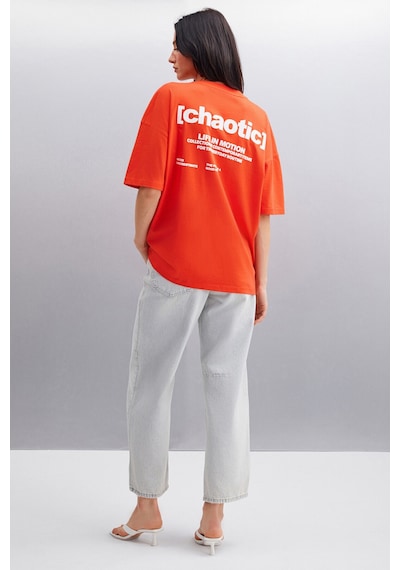 Grımelange Arcadıa Kadın %100 Pamuk Arka Ve Önü Yazi Detaylı Baskılı Slim Kırmızı T-shirt Kırmızı