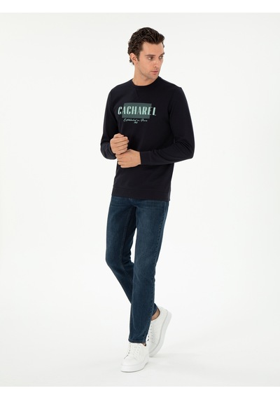 Siyah Regular Fit Bisiklet Yaka Sweatshirt Lacivert