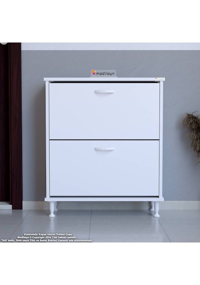 Modilayn Umay Kapı Önü 72 X 86 X 25,5 Cm Lik 2 Düşer Kapak 4 Göz Bölmeli Ayakkabılık Beyaz