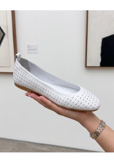 Futsishoes Bella Beyaz Hakiki Deri Lazer Kesim Kadın Babet