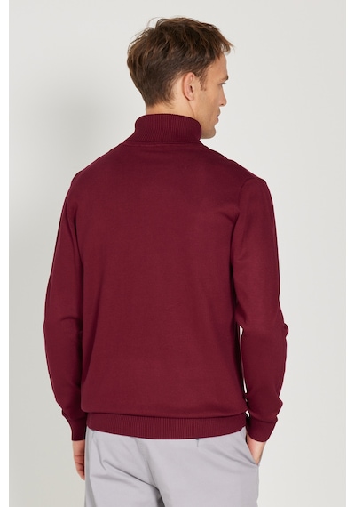 AC&Co / Altınyıldız Classics  Erkek Bordo Standart Fit Normal Kesim Tam Balıkçı Yaka Triko Kazak Bordo