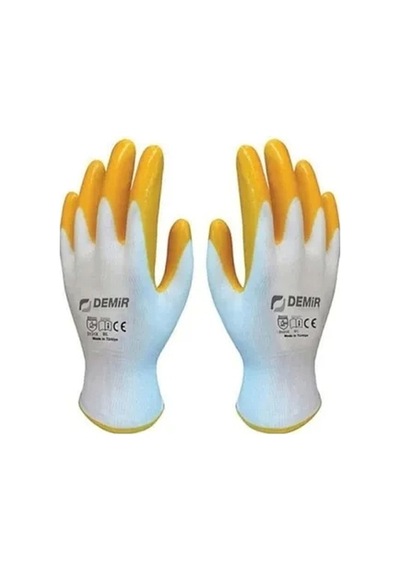 Demir Safety Nitril Eldiven Sarı Beyaz No:10 12 Çift