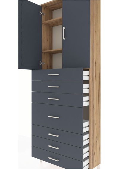 Arges Dolap 3 Raflı 7 Çekmeceli 2 Kapaklı 88x30x243 Çam-antrasit Çam