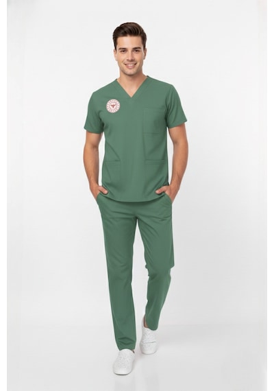 Unisex Ameliyat Yeşil Scrubs Üniforma Takım Frosty Spruce Sağlık Bakanlığı Yeni Yönetmeliğe Uygun Yeşil