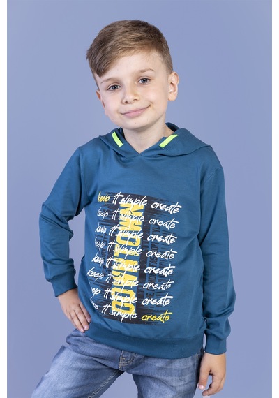 Toontoy Kids Toontoy Erkek Çocuk Kapüşonlu Baskılı Sweatshirt Petrol