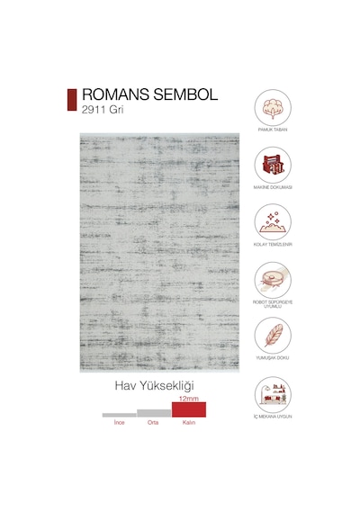 Romans Sembol 2911 Gri Sade Dokulu Akrilik Koridor Halısı