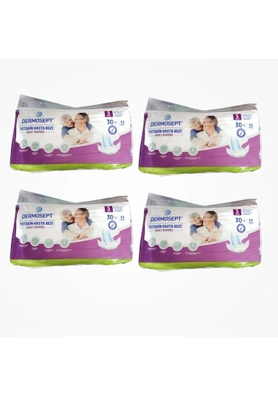 Dermosept Yetişkin Bel Bantlı Hasta Bezi S Small 120 Adet 30'lu 4 Paket S