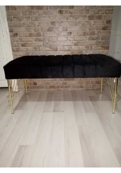 Modern Çizgi Model Puf Ayakucu Bench Gold Metal Ayak 100 Cm Siyah