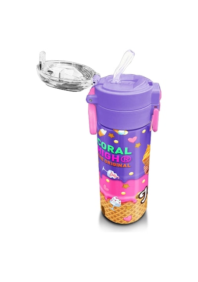 Coral High Kids Pembe Turkuaz K-pop Desenli Pipetli Ve Direkt İçim Çelik Termos 500 Ml 31989 Pembe - Mavi