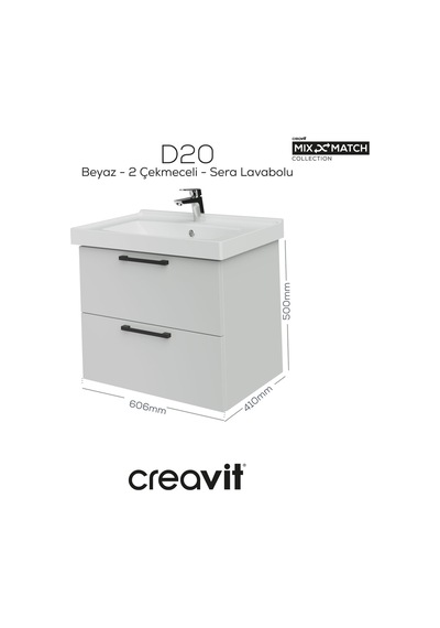 Creavit D20 65 Cm İki Çelmeceli Lavabo Dolabı Beyaz Melamin Kapak Demonte Beyaz Creavit D20 65 Cm İki Çelmeceli Lavabo Dolabı Beyaz Melamin Kapak Demonte Beyaz