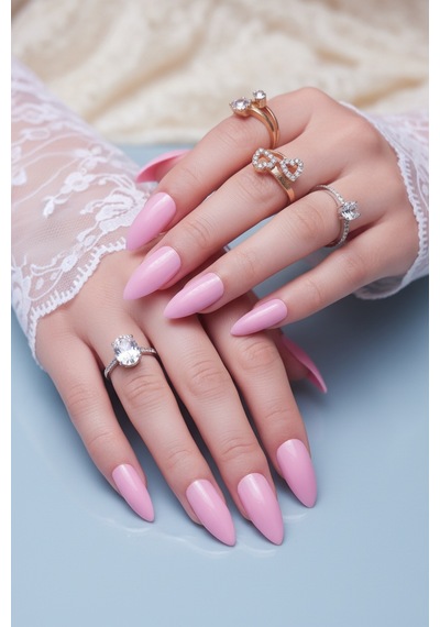 24 Adet Renkli Badem Takma Tırnak 814 Pembe
