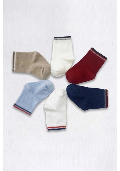 Cocole Socks Erkek Bebek Soket Çorabı Kraft Kutulu 6'lı Set Pamuklu 0-1 Yaş Düz Çok Renkli