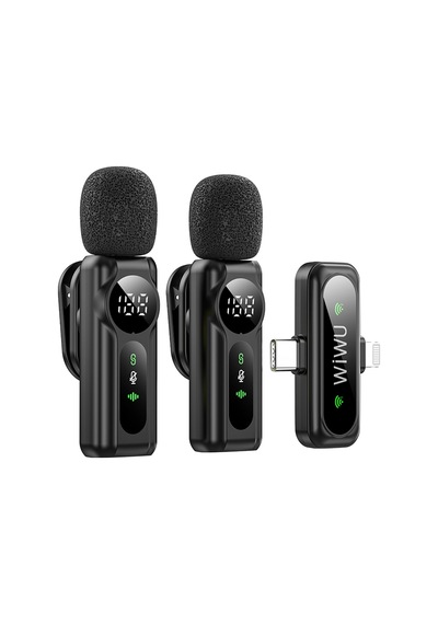 Wiwu Wi-wm007 2in1 Type-c Ve Lightning Portlu Anc Özellikli Kablosuz Yaka Mikrofonu Siyah