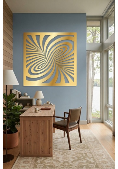 Optik İllüzyon Metal Duvar Tablosu - Metal Duvar Sanatı - Duvar Dekoru - 50 X 50 Cm Altın