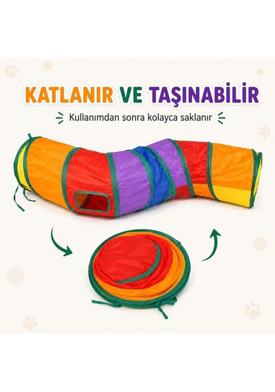 Tr Kedi Oyun Tüneli Katlanabilir Kıvrımlı Model, Kedi Oyuncağı Tünel Ev, Renkli Kedi Köpek Oyun Alanı, Geniş G
