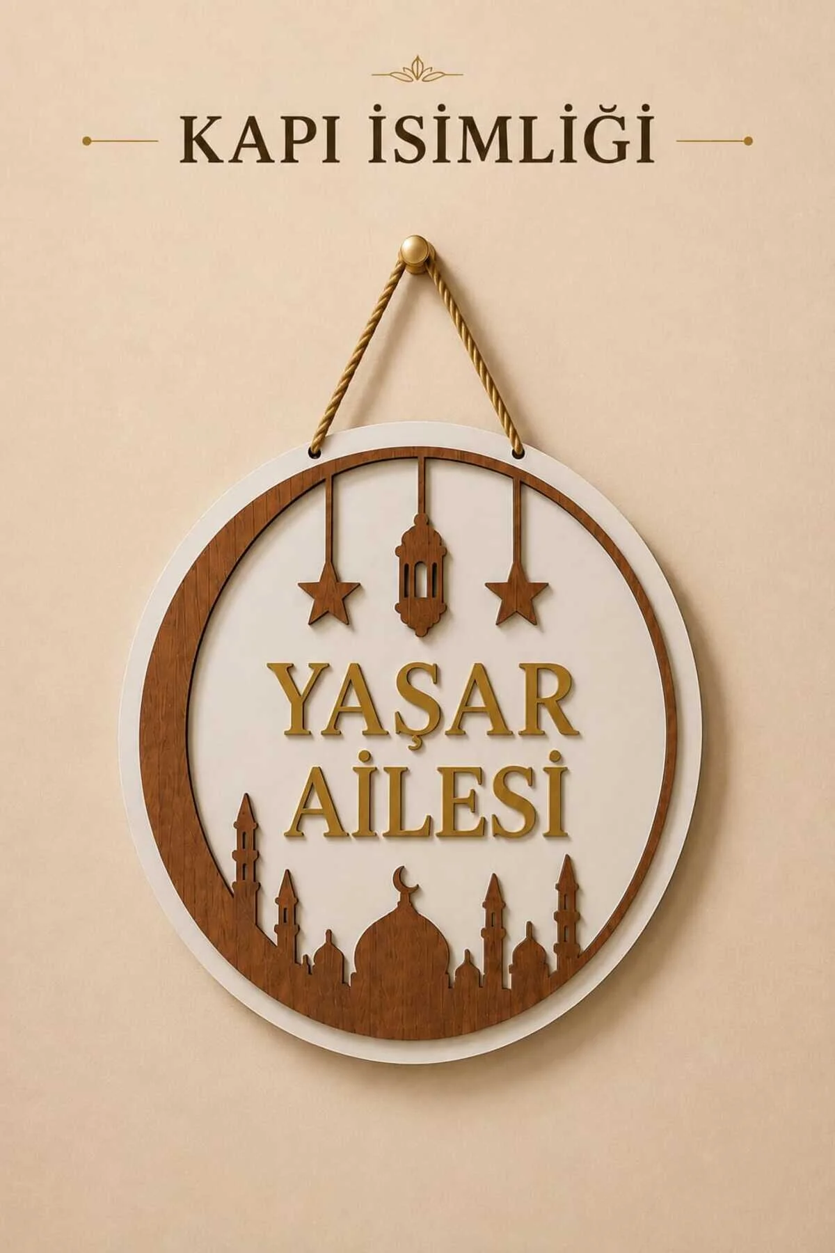 Kişiye Özel 2'li Set Ahşap Gold Dış Kapı Süsü İsimliği Ve Besmele Anahtarlık Askılığı Dekoratif Tabela Ev Hediyesi 0