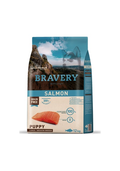 Bravery Salmon Tahılsız Somonlu Büyük ve Orta Irk Yavru Köpek Maması 12 KG