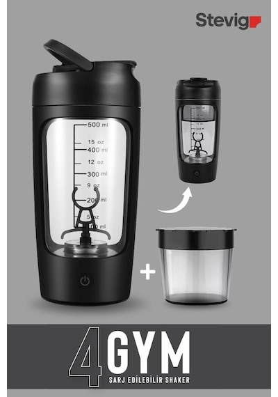 Stevig 4 Gym Şarj Edilebilir Elektrikli Protein Shaker 650 Ml Siyah St-225 Siyah
