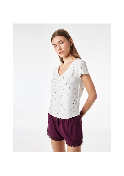 Koton Çiçek Desenli Rahat Kalıp Kısa Kollu Dantel Detaylı Şortlu Pijama Takımı Pembe Desenli 7wlk40207mk Koton Çiçek Desenli Rahat Kalıp Kısa Kollu Dantel Detaylı Şortlu Pijama Takımı Pembe Desenli 7wlk40207mk