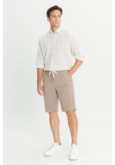 Ac&co Erkek Bej Pamuklu Slim Fit Beli Bağlamalı Yan Cepli Esnek Şort