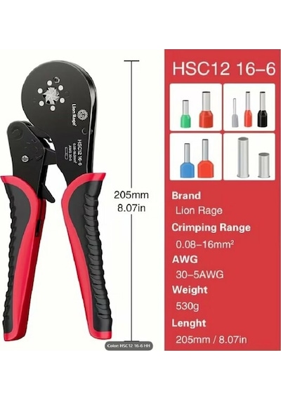 Hsc12 16-6 0.08-16 Mm² Soğuk Sıkma Yüksük Sıkma Pensesi