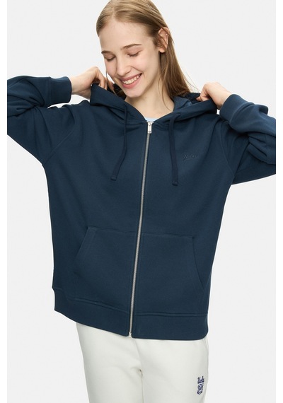 Ucla Vıvıana Lacivert Kapüşonlu Baskılı Fermuarlı Standard Fit Kadın Sweatshirt Lacivert