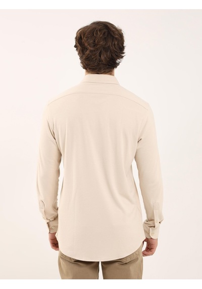 Dufy Bej Erkek Slim Fit Klasik Yaka Uzun Kol Gömlek - 97956 Bej
