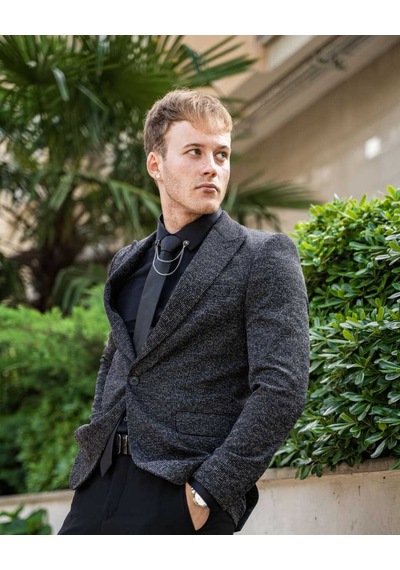 Bys Beystil Sivri Yaka Kırçıllı Siyah Blazer Ceket Britanya -slim Fit