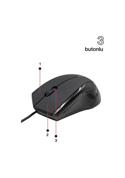 Concord Usb Kablolu 3d Optik Mouse 3 Tuş, Yüksek Dpı Hassasiyetli Bilgisayar Mouse C29mousesiyah