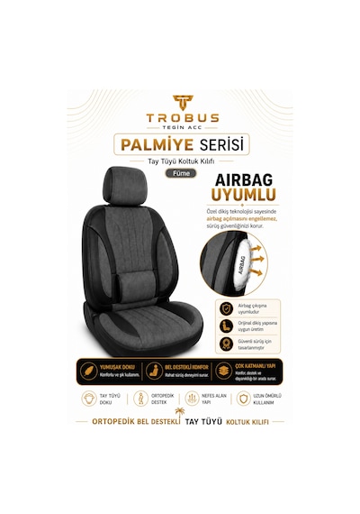 Fiat Tipo 1990-2000 Uyumlu Palmiye Serisi Füme Siyah Oto Koltuk Kılıfı