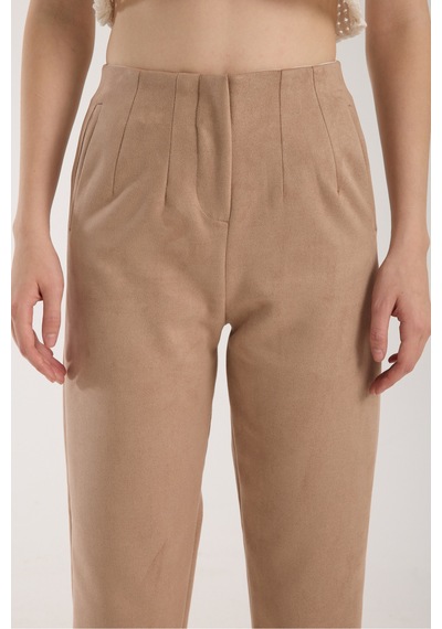 Gugus Kadın Beli Pensli Süet Pantolon Havuç/şalvar Model Bej