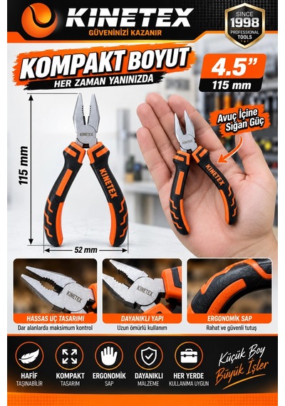 Kinetex 3 Lü Mini Pense Seti 115 Mm Mini Pense, Yankeski Ve Kargaburnu El Aletleri Seti Mini Kıvır