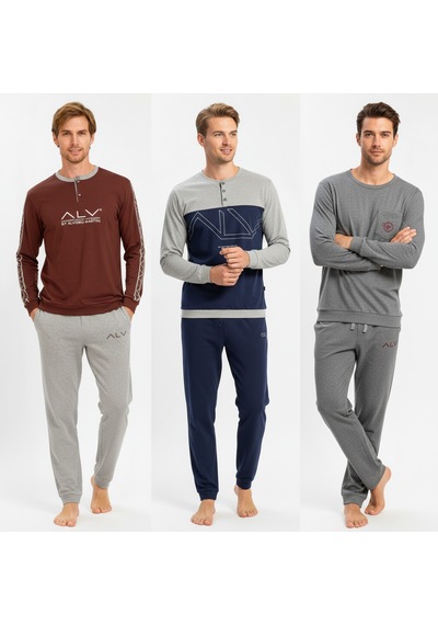 Bonbon Erkek Pamuklu Bohçalık Ve Çeyizlik 3 Adet 2'li Pijama Takımı Bb2234 Çok Renkli