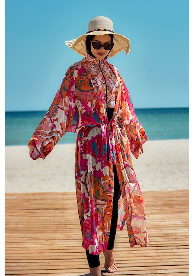 Remsa Mayo Remsa Tesettür Mayo Üzerine Tek Kaftan Kimono Pareo Oranj Rp034 Festival Oranj