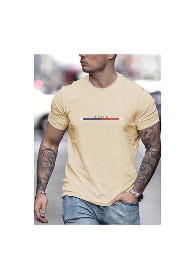 Caddemia Yaz Gevşek Fit Baskılı Tişört Tops Moda Yüksek Kalite Kısa Kollu Gevşek Spo Bej 2XL