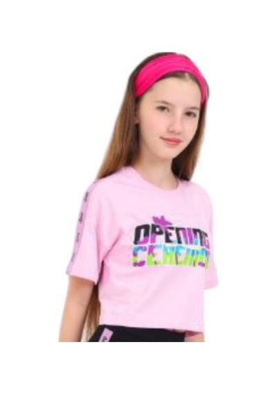 İrem Çocuk Giyim Kız Çocuk Opening Yazılı Crop Model Pembe Tişört Pembe