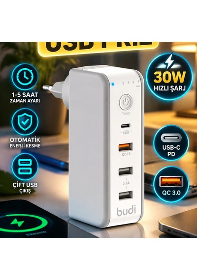 30w Type-c Qc 3.0 Zaman Ayarlı Şarj Cihazı Çift Usb Ve Otomatik Enerji Kesme Diğer
