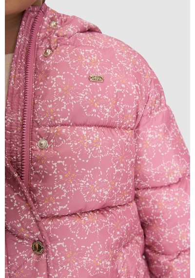U.S. Polo Assn. Kız Çocuk Pembe Kapüşonlu Fermuarlı Çiçek Desenli Mont 50328729-vr167 Koyu Pembe