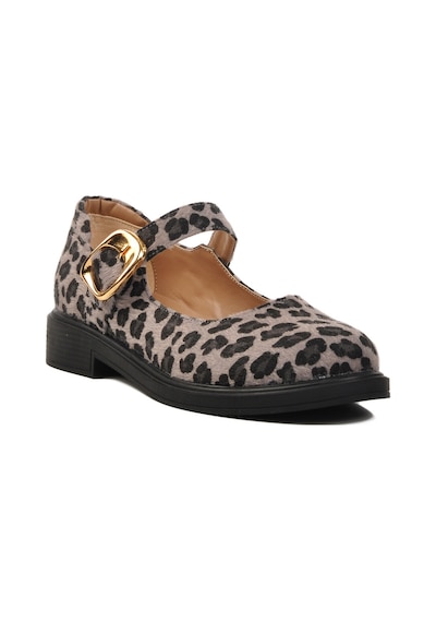 Gri Leopar Desenli Kemerli Kadın Babet 572407 Z Gri